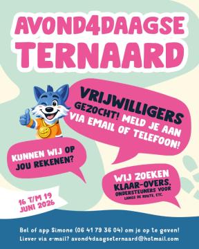 Gezocht: Vrijwilligers Avond4Daagse Ternaard!